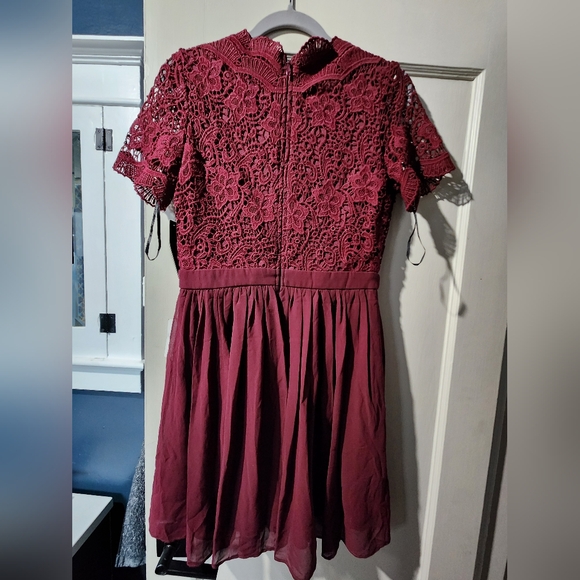 Lulu's Angel in Disguise Burgundy Lace Skater Dress - Picture 8 of 10
